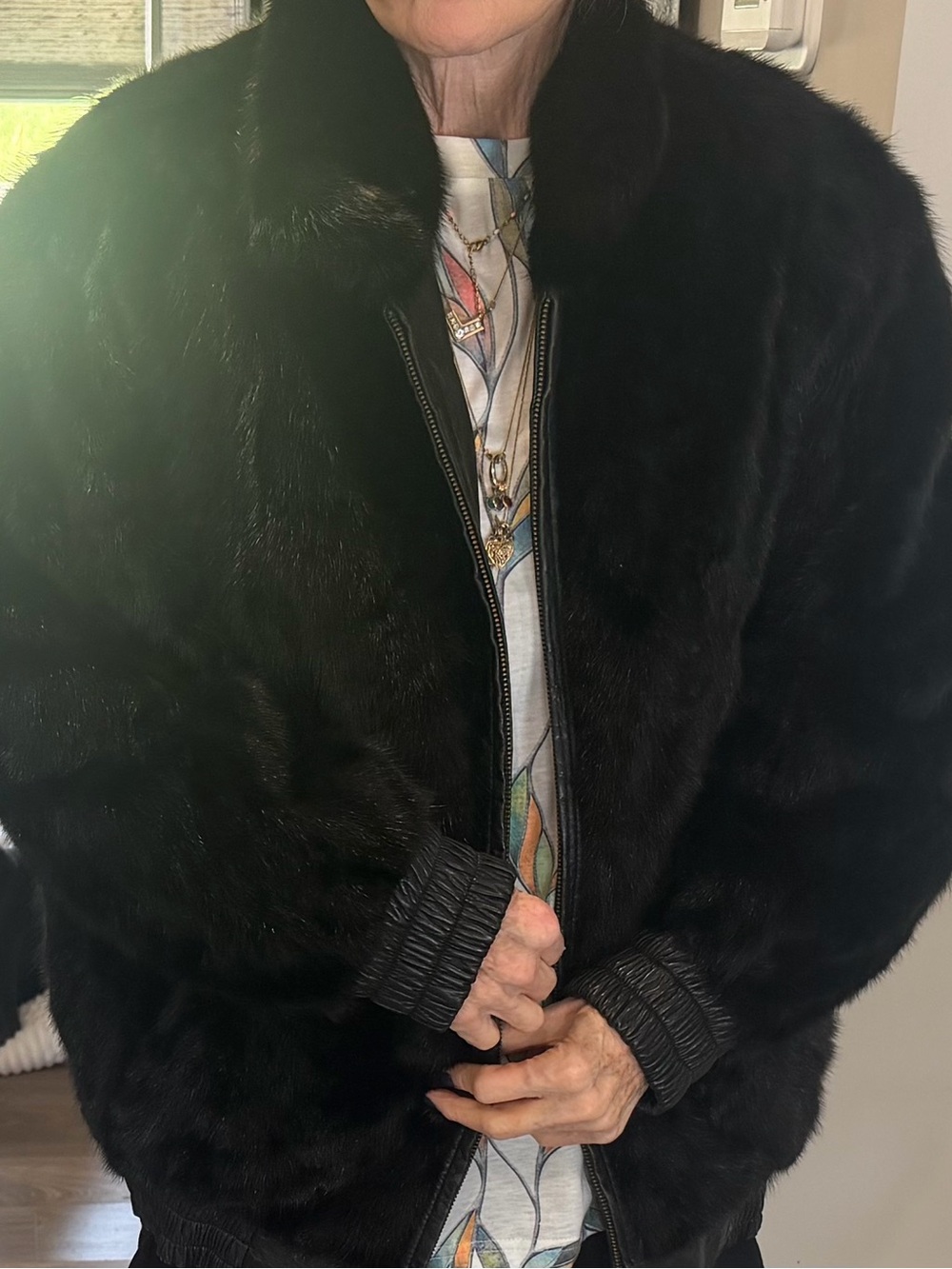 Women's Black Plush Bomber Jacket